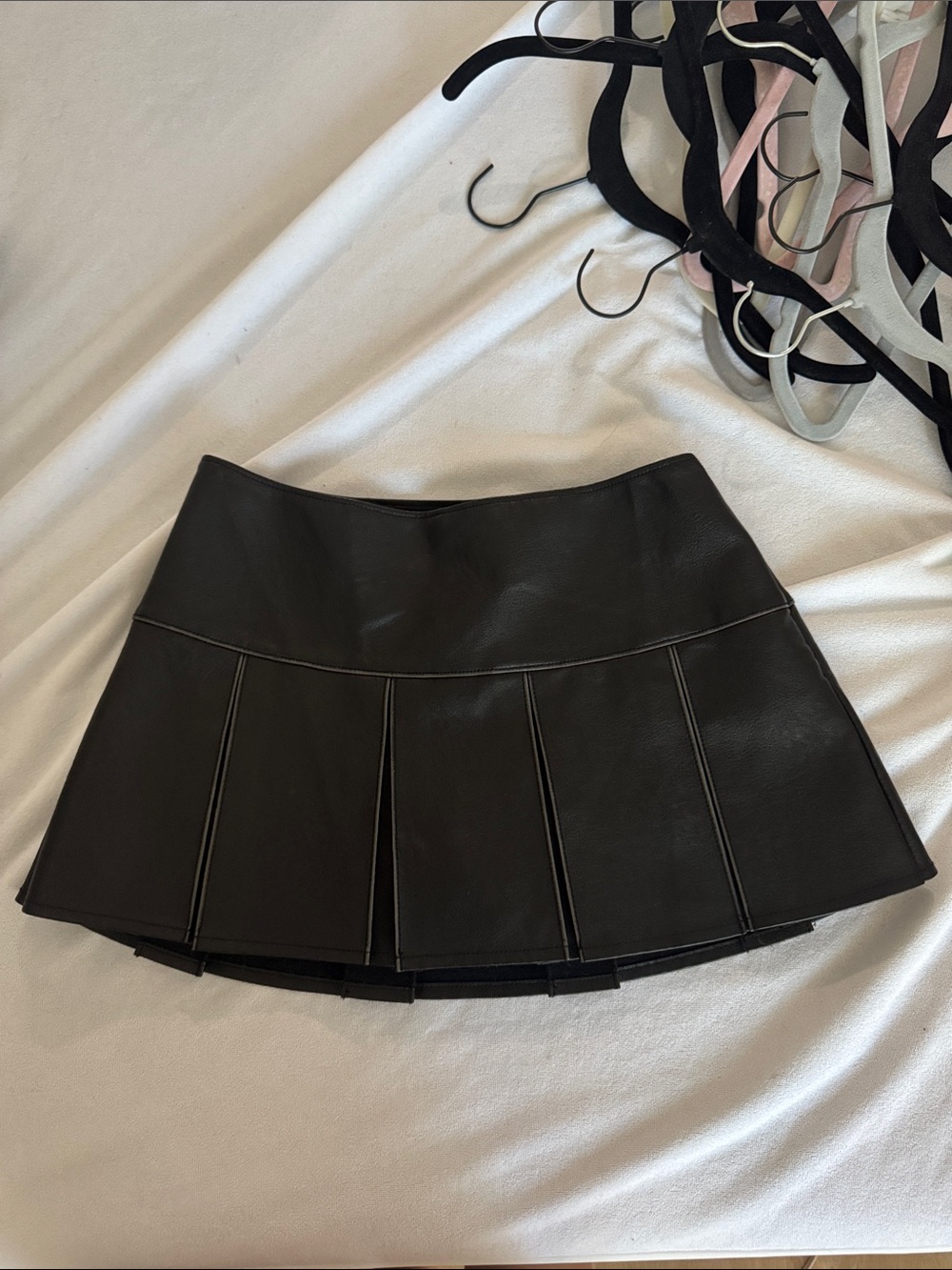 Garage Black Faux Leather Pleated Mini Skirt